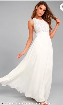 White, Lace Sleeveless Wedding/Prom/Baptism/Party Maxi Dress (S)