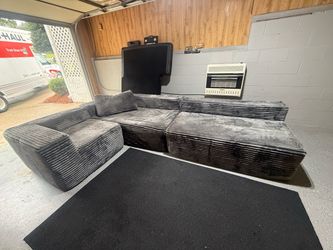 Modern Oversized Modular Corduroy Sectional Sofa – Deep Seating – Charcoal Gray