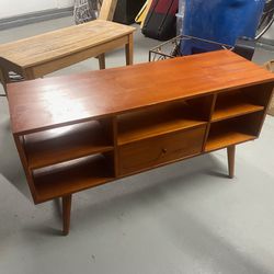 Mid-Century Style Credenza With Angled Legs And Drawer