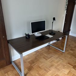 72” x 30” x 30” Wood and Metal Office Desk Dark Brown Grey Square Legs