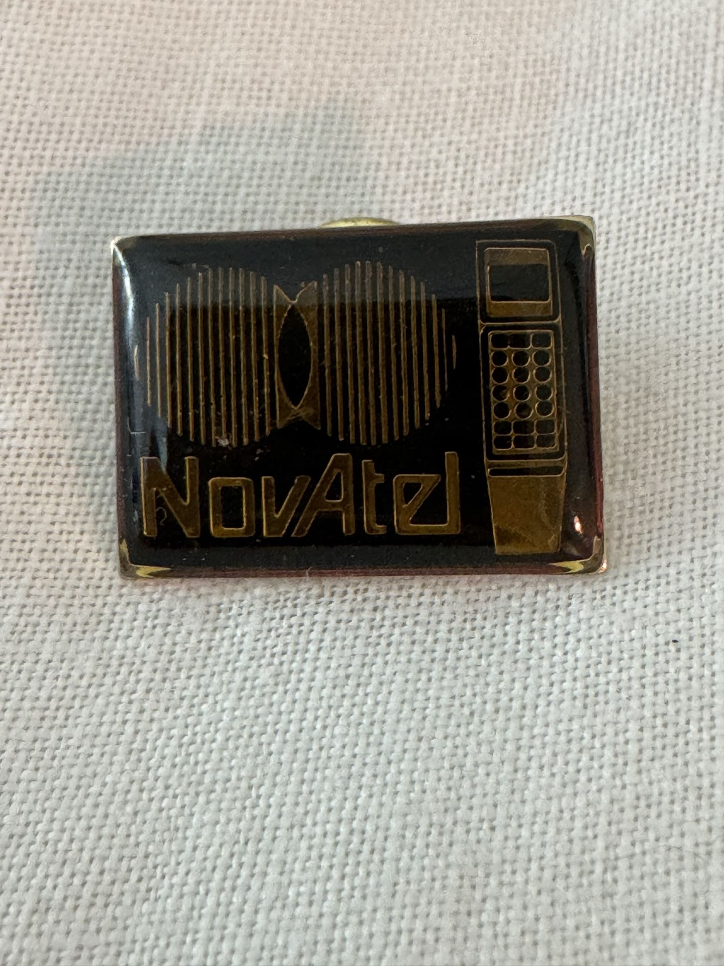 NovAtel Black and Gold vintage cell phone pin. Conversation brooch/pin. Unisex
