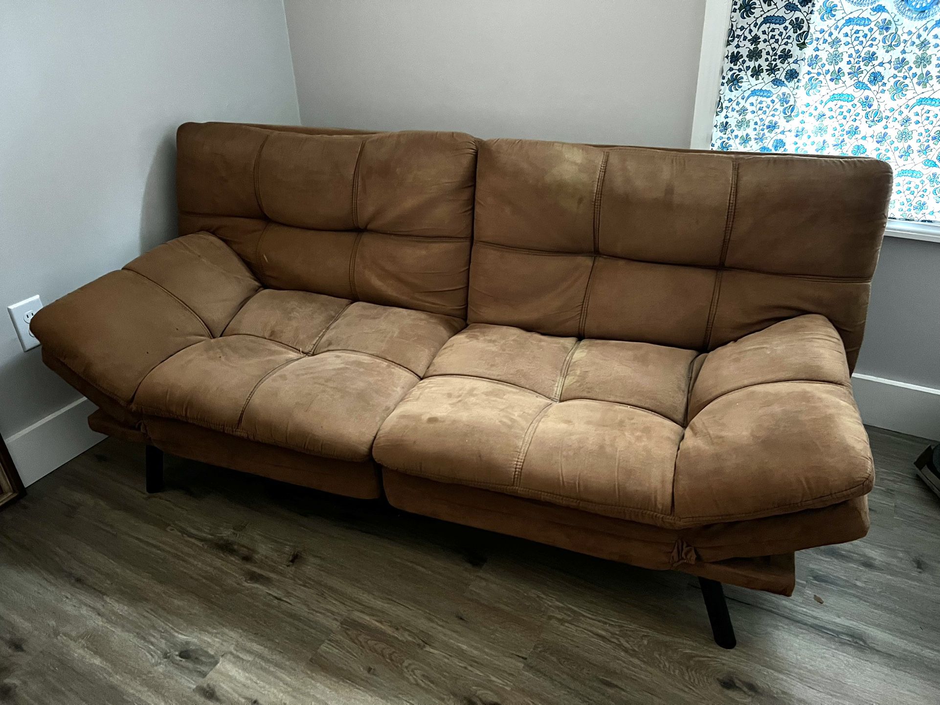Futon Sofa Bed Convertible Couch Mattress Brown Faux Suede Almost 6 Foot