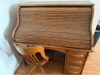Antique roll top desk with chair
