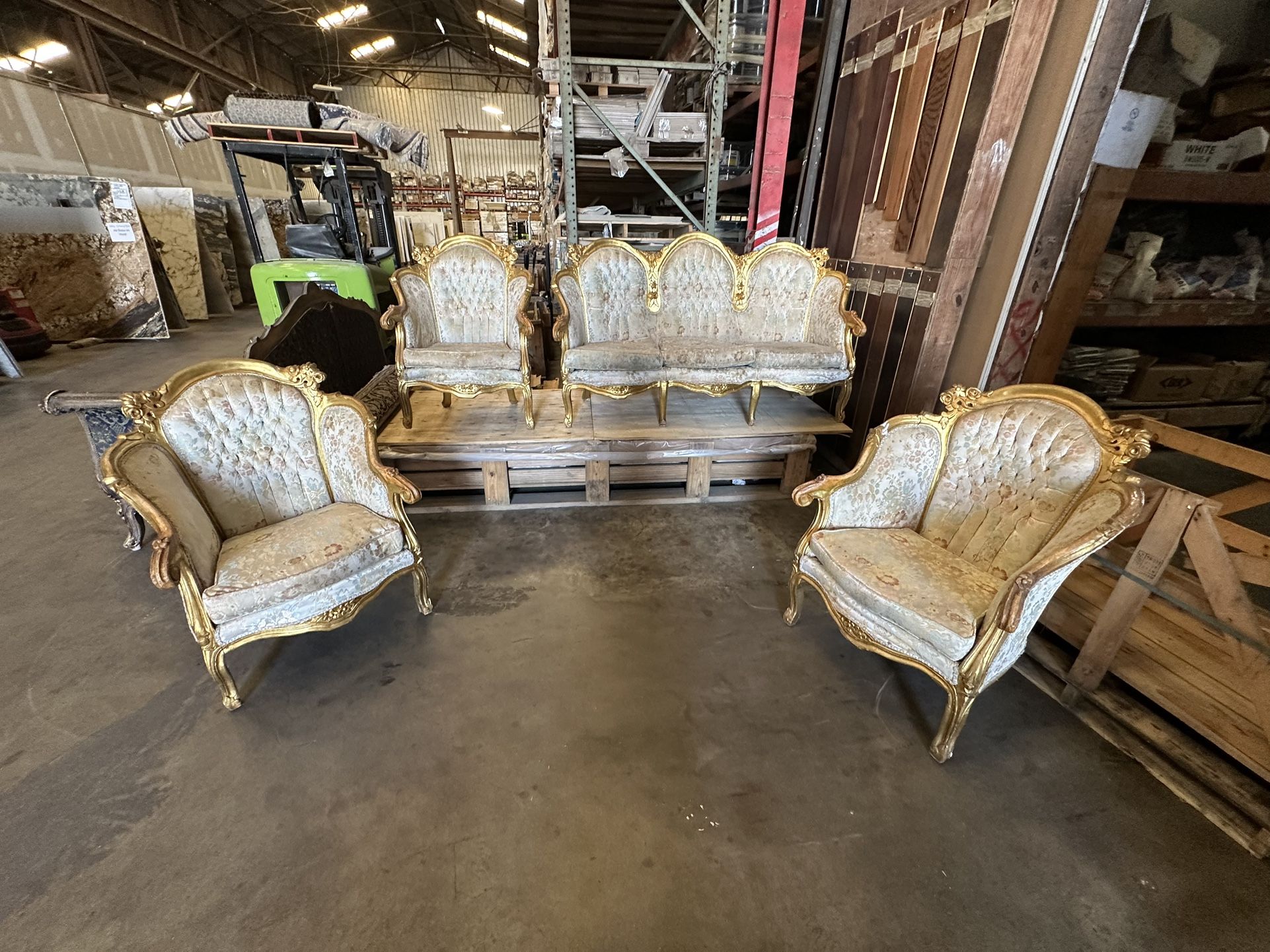 Sofa And Three Matching Chairs As Is. Antique