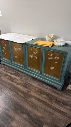 Antique Buffet, China Cabinet and gaming table with chairs and leaf