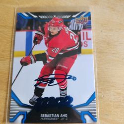 22/23 Sebastian Aho Autographed Upper Deck MVP Hockey Card
