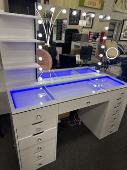 NEW💫Eva-RGB Vanity Desk Set with Lights & 15 Bulbs Light Mirror
