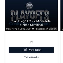 2 SDFC Playoffs Tickets For Monday 11/24/2025 