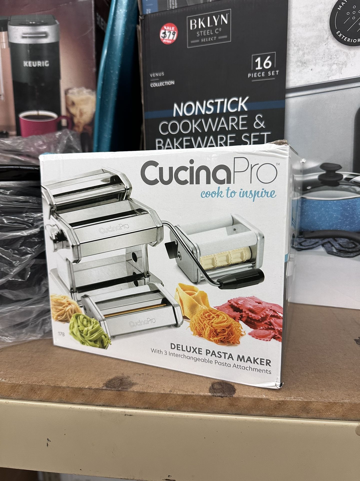 Pasta Maker Deluxe Set 5 pc Premium Stainless Steel Machine, New in box