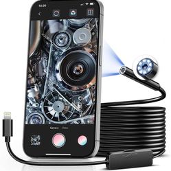 new Borescope-Endoscope-Camera with Light 2560P HD Borescope with 8 Adjustable LED Lights Borescope Camera 16.4 ft,7.9mm IP67 Water-Repellent Semi-Rig