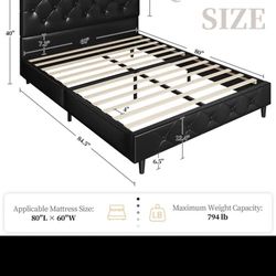 Queen Faux Black leather Bed frame