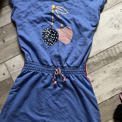 10/12 little girls patriotic dress romper red white blue 4th July cat and jack 