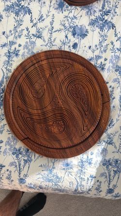 Round Hand-Carved Wooden Decorative Plate