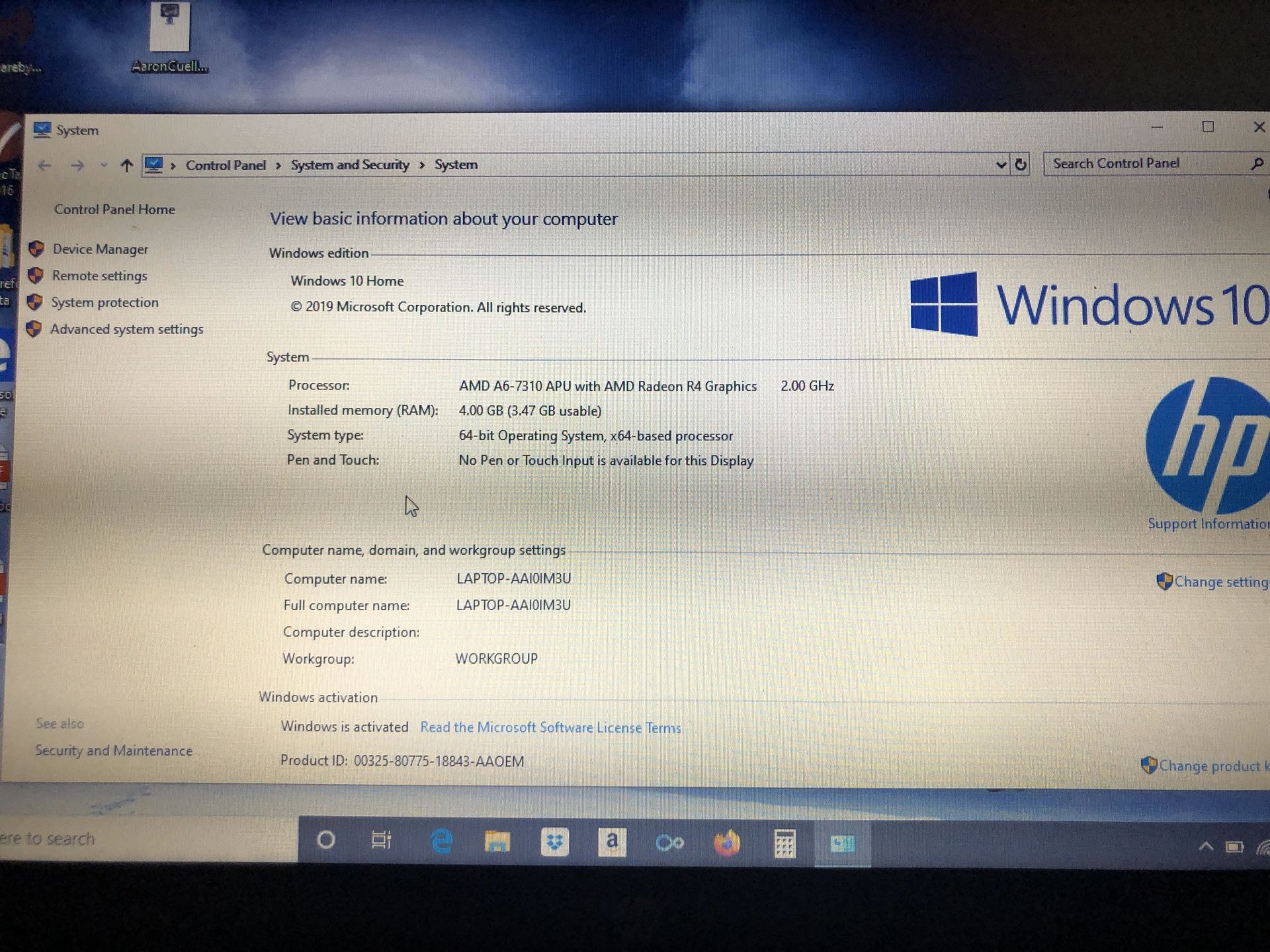 HP Notebook BA009DX AMD A6-7310 4GB/500GB