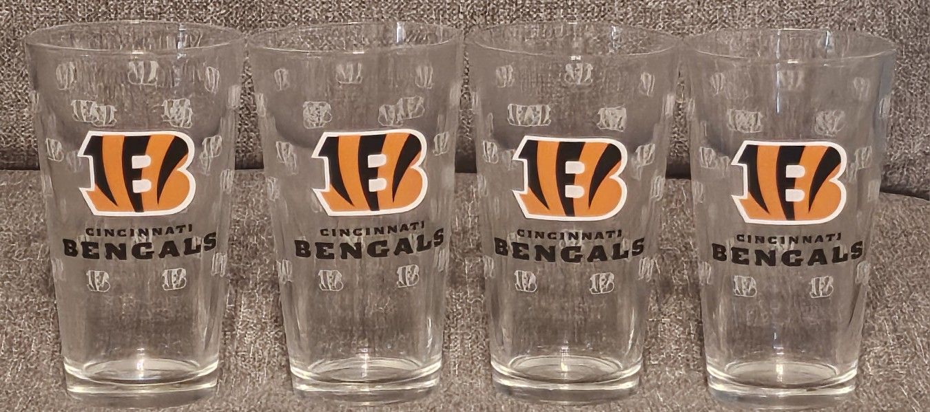Cincinnati Bengals Official NFL Unisex Set of 4 16oz Drinking Glasses