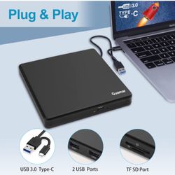 Guamar External CD Drive, CD Burner USB 3.0 Type-C Portable DVD Player for Lapto