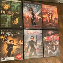 Set Of 6 Resident Evil DVD Movies - 5 Milla Jovovich & Animated 