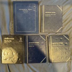 5 Partially Filled Jefferson Nickel Coin Albums From 1938 To 1960s 