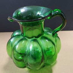 Vintage Clevengr Brothers Hand Blown Emerald Green Pitcher
