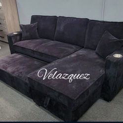 ✅️✅️Black  Convertible Sectional W/ Cup Holder & W/ USB Port✅️✅️