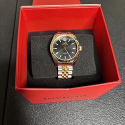 INVICTA Specialty Quartz Black Dial Watch Two Tone Gold Silver NIB Working