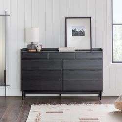 Dresser Wood  Mid-Century Modern   9 Drawer   Black