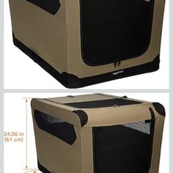 Amazon Basics Folding Soft Crate for Cat, Dog, Rabbit, Portable and Collapsible, 36 Inch, Tan, L 36" x 24" x 24"