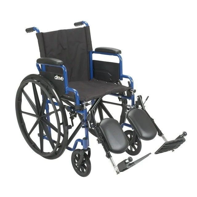 Drive Medical Blue Streak Wheelchair with Flip Back Desk Arms, Elevating Leg Rests, 20" Seat