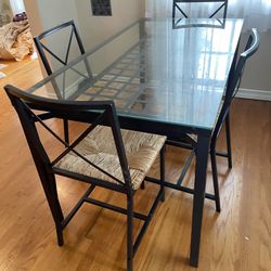 Black Metal Glass top  Table  And Matching Chairs 