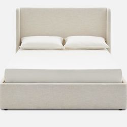 Castlery Dalton Queen Size Bed Frame, Beach Linen  Defined by subtle curves and a wingback headboard, Dalton's clean, platform silhouette lends a sere