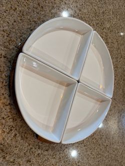 Oval Divided Serving Tray with Wood Base