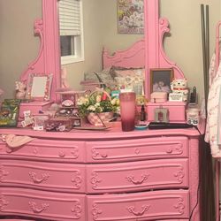 French style pink princess vanity dresser with mirror