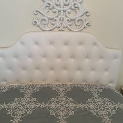 Headboard Queen White Button Tufted Faux Leather