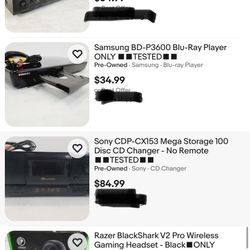 Speakers, Receivers, Printers, VCR.dvd. Vhs  Player, Blue rays, Etc. 