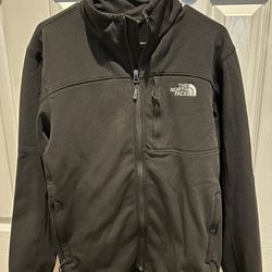 North Face Jacket Mens Large Black Full Zip Softshell Pockets Outdoor
