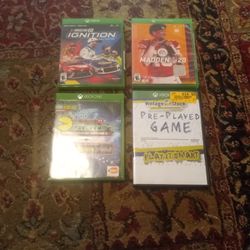 Four Games On Xbox One Pac-Man Championship Edition 2 Need For Speed Madden 2020 NASCAR Ignition All New Games