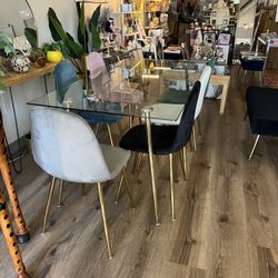 Modern Velvet Gold Glass Dining Set Pick A Color