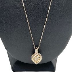 Sterling Silver Ornate Cage Pearl Pendant Necklace Italy