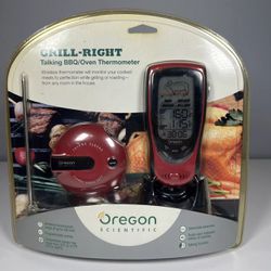 RED Oregon Scientific Talking BBQ Oven Thermometer Brand New Sealed GRILL RIGHT