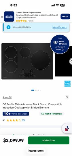 Shop GE GE Profile 30-in 4 burners Black Smart Compatible Induction Cooktop with Bridge Element