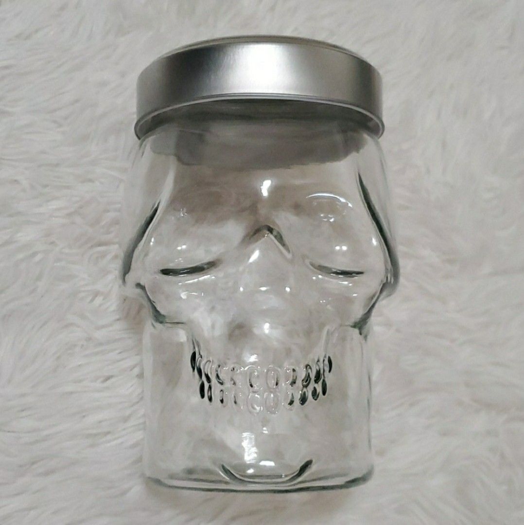 Glass skull jar with lid