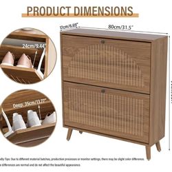 🥨Shoe Storage Cabinet for Entryway with 2 Flip Drawers, Narrow Wood Shoe Cabinet with Fluted Panel, Freestanding Hidden Shoe Organizer for Foyer