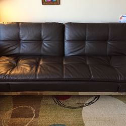 Leather Couch Can Turn into Full Size Bed / Futon