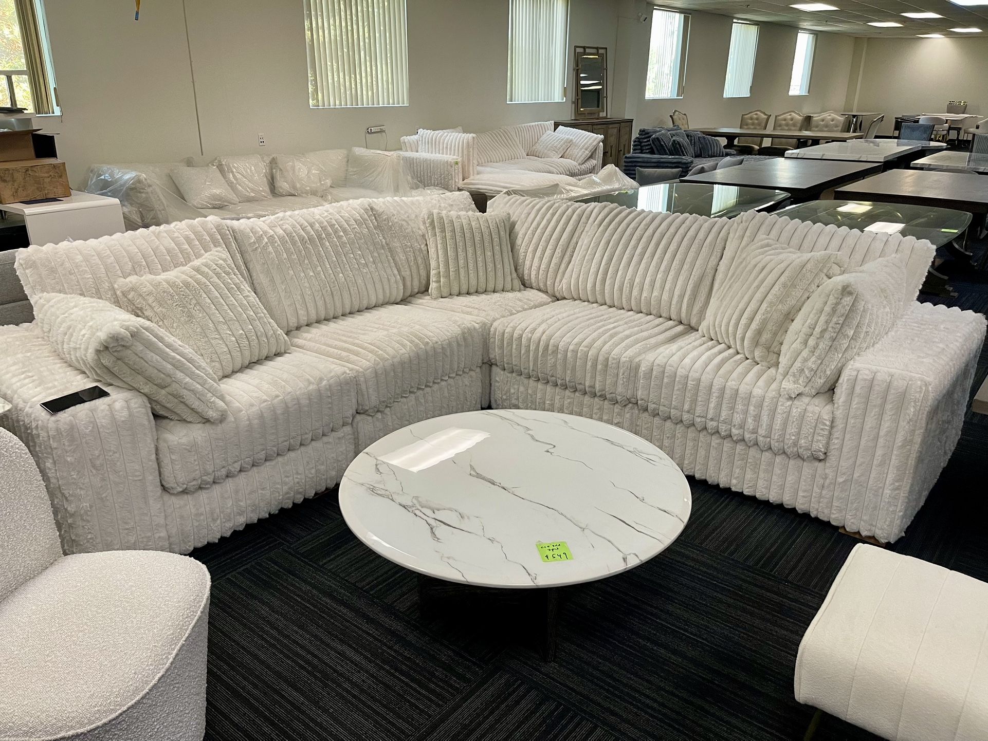White Sectional Sofa - Elegant Soft Fur Like Corduroy Fabric