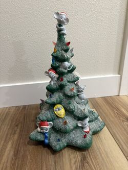 Vintage ceramic Christmas tree flocked mouse cute 