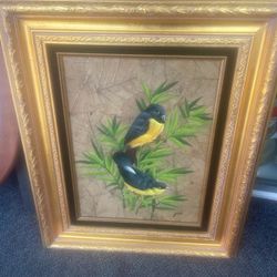 Vintage Gold Frame Bird Oil Painting 20 By 24