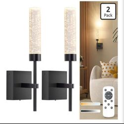 Crystal-Inspired Bubble Wireless Wall Sconces, 10000mAh Battery Operated Wall Sconces Set of 2, 3 Color Temps Rechargeable Wall Lights with Remote
