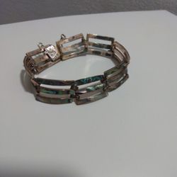 Vintage 70s Natural Abalone Women's Silver Bracelet 
