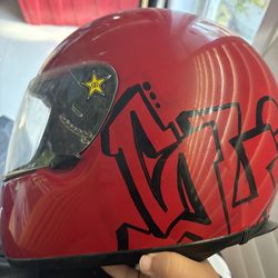 Red motorcycle helmet