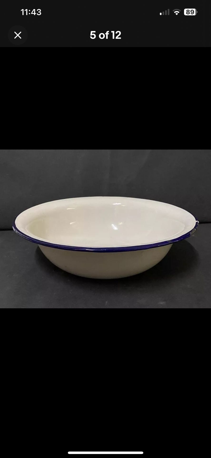 VINTAGE RARE UNIQUE PORCELAIN ENAMEL IRON BIG BOWL, COLLECTIBLE